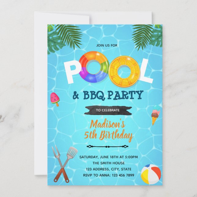 Cookout BBQ pool party invitation (Front)