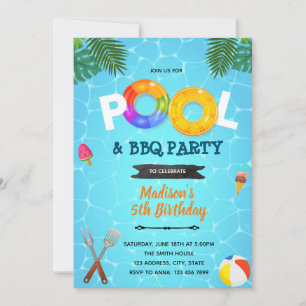 Cookout BBQ pool party invitation