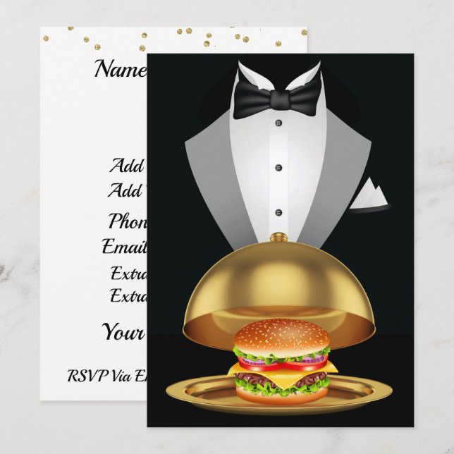 Cookout BBQ Tuxedo Hamburger Invitation (Front/Back)