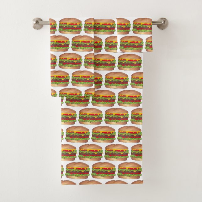 Cookout Hamburger Burger Cheeseburger Fast Food Bath Towel Set (Insitu)