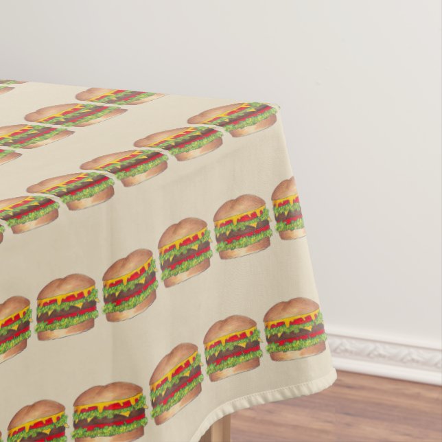 Cookout Hamburger Burger Cheeseburger Fast Food Tablecloth (In Situ)