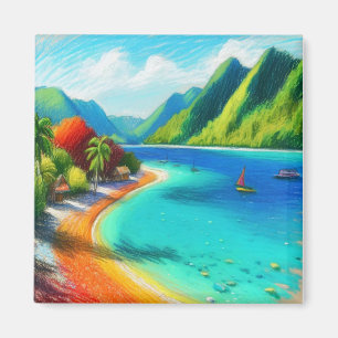 Cook's Bay, Moorea, French Polynesia Watercolor Magnet