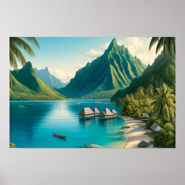Cook's Bay, Moorea, French Polynesia Watercolor Poster (Front)