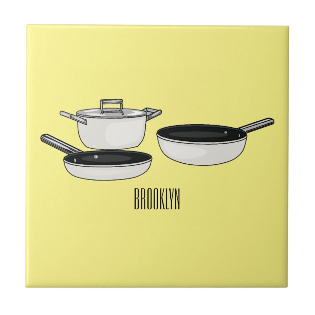 Cookware sets cartoon illustration ceramic tile (Front)