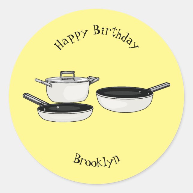 Cookware sets cartoon illustration classic round sticker (Front)