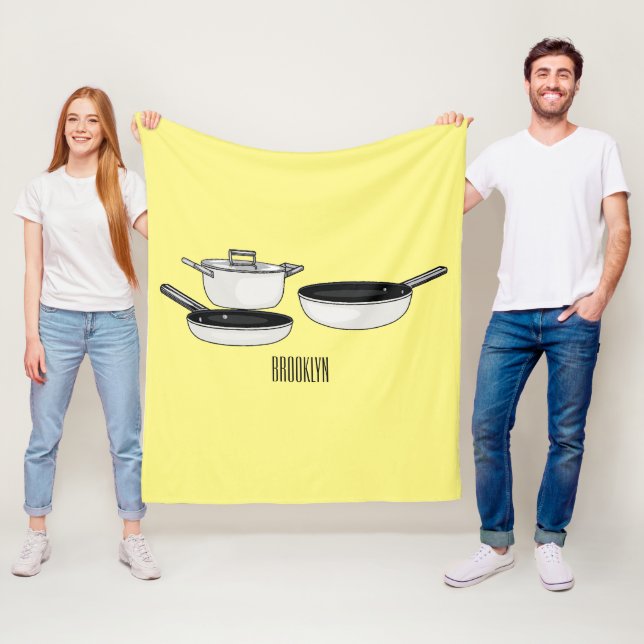 Cookware sets cartoon illustration fleece blanket (In Situ)