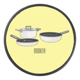 Cookware sets cartoon illustration hockey puck