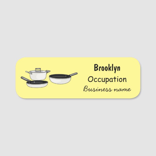 Cookware sets cartoon illustration name tag (Front)