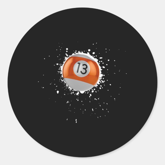 Cool 13-ball Thirteen Pool Billiards Paint Splatte Classic Round Sticker (Front)