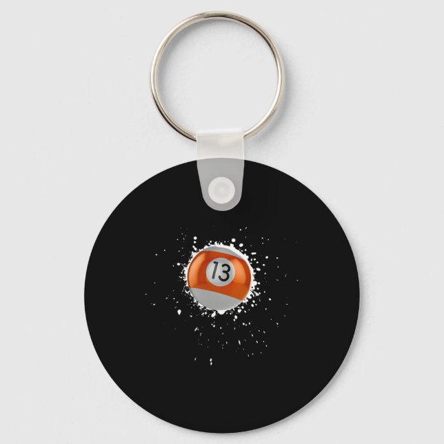Cool 13-ball Thirteen Pool Billiards Paint Splatte Key Ring (Front)
