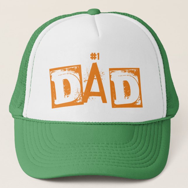 Cool #1 Dad Orange and Green Trucker Cap Hat (Front)
