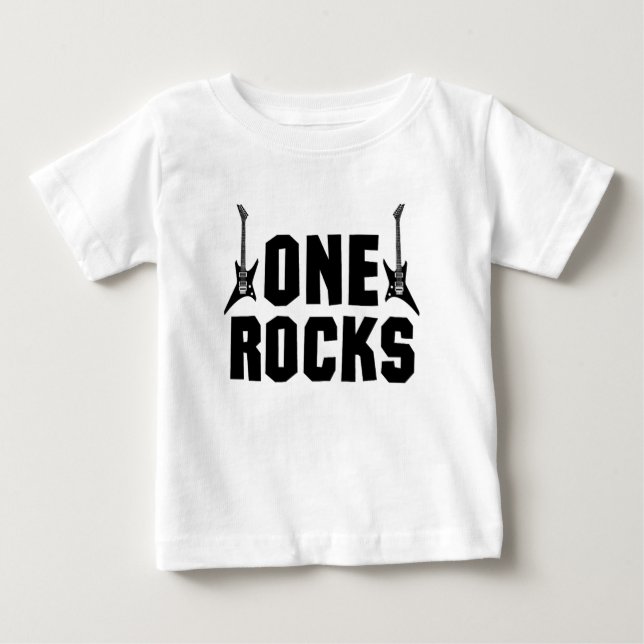 Cool 1st Birthday One Rocks Rock n Roll Baby T-Shirt (Front)
