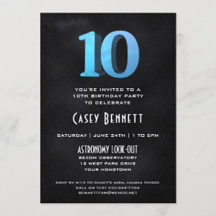 Cool 3D on Black 10th Birthday Party Invitation