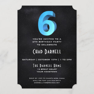 Cool 3D on Black 6th Birthday Party Invitation