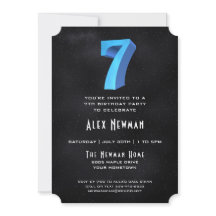 Cool 3D on Black 7th Birthday Party Invitation