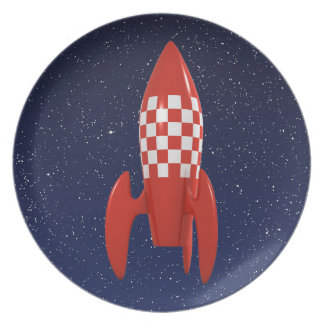 Cool 3d Retro SciFi Space Rocket Spaceship Plate