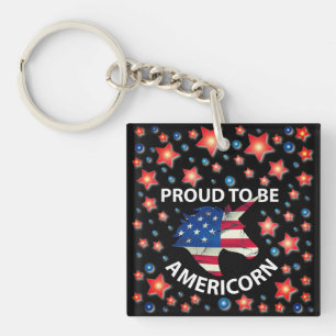 Cool 4th of July red, white and blue Americorn Key Ring