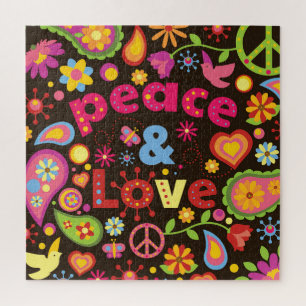 Cool 60s Style Peace & Love Jigsaw Puzzle