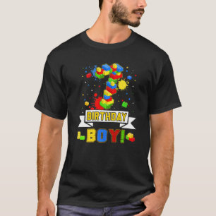 Cool 7th Birthday Building Blocks 7 Years Old Boys T-Shirt