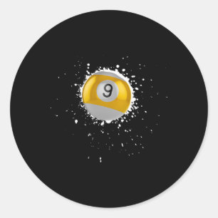 Cool 9-ball Nine Pool Billiards Paint Splatter Bil Classic Round Sticker