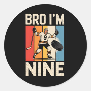 Cool 9th Birthday Ice Hockey Player Fan Sport Love Classic Round Sticker