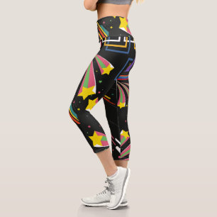 Cool abstract and star Modern mid century black Capri Leggings
