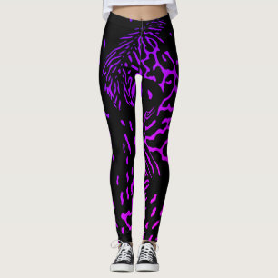 Cool Abstract Black And Purple Tiger Stripes Print Leggings