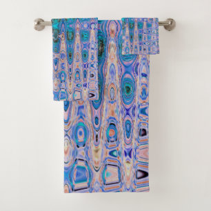 Cool Abstract Blue and Brown Atomic Retro Zigzags Bath Towel Set