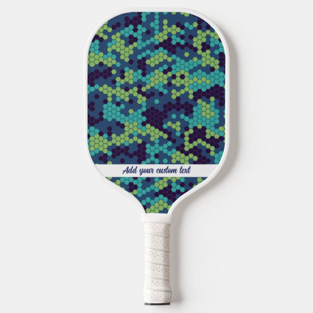 Cool Abstract Blue Honeycomb Pattern Custom Text  Pickleball Paddle (Front)