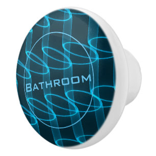 Cool Abstract Blue Neon Waves Bathroom Ceramic Knob