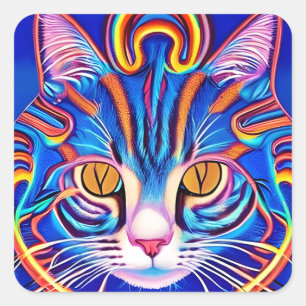 Cool Abstract Cat Ai Art Square Sticker