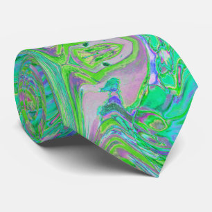 Cool Abstract Chartreuse and Blue Groovy Retro Tie