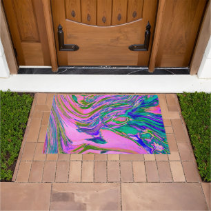 Cool Abstract Chartreuse and Hot Pink Groovy Retro Doormat