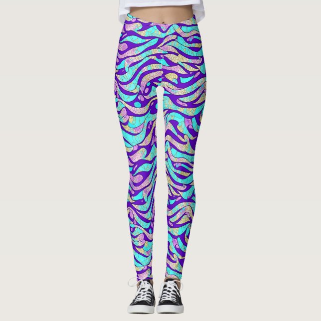 Cool Abstract Colourful Blue Geometric Pattern   Leggings (Front)