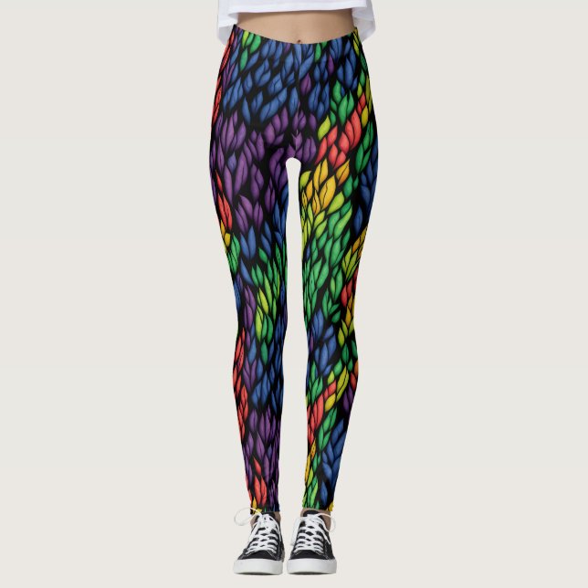 Cool Abstract Colourful Botanical Greenery Leaves Leggings (Front)