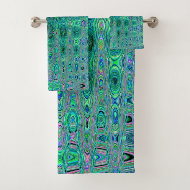 Cool Abstract Green and Black Atomic Retro Zigzags Bath Towel Set (Insitu)