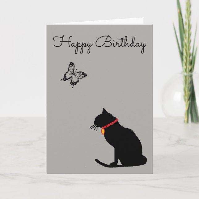 Cool Abstract Grey Cat Birthday Card (Front)