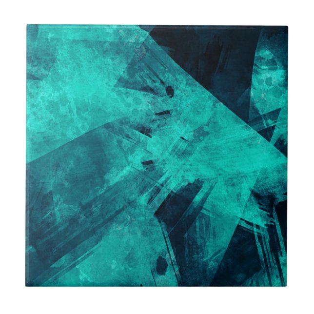 Cool Abstract Jagged Blue Art Ceramic Tile (Front)