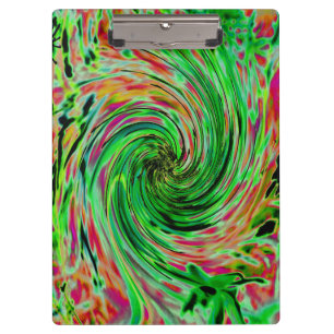 Cool Abstract Lime Green and Black Floral Swirl Clipboard