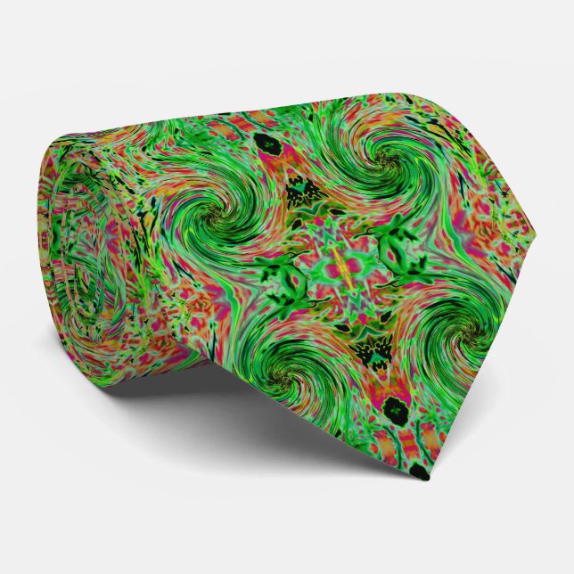 Cool Abstract Lime Green and Black Floral Swirl Tie (Rolled)