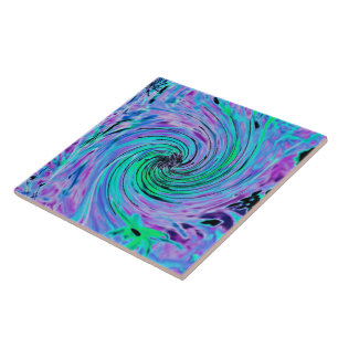 Cool Abstract Lime Green and Purple Floral Swirl Ceramic Tile
