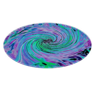 Cool Abstract Lime Green and Purple Floral Swirl Cutting Board
