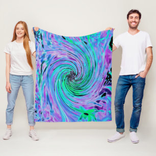 Cool Abstract Lime Green and Purple Floral Swirl Fleece Blanket