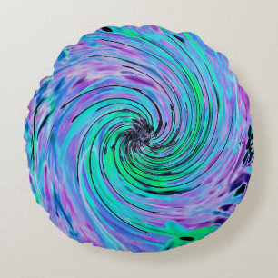 Cool Abstract Lime Green and Purple Floral Swirl Round Cushion