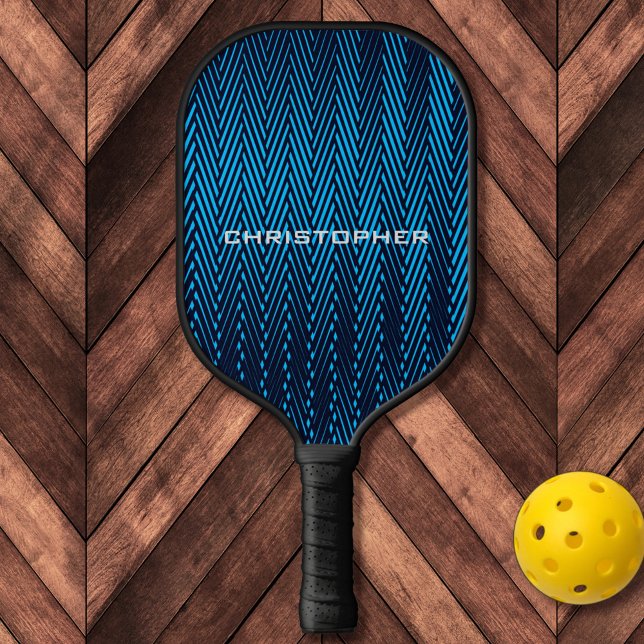 Cool Abstract Modern Blue Moiré Effect Custom Name Pickleball Paddle (Creator Uploaded)