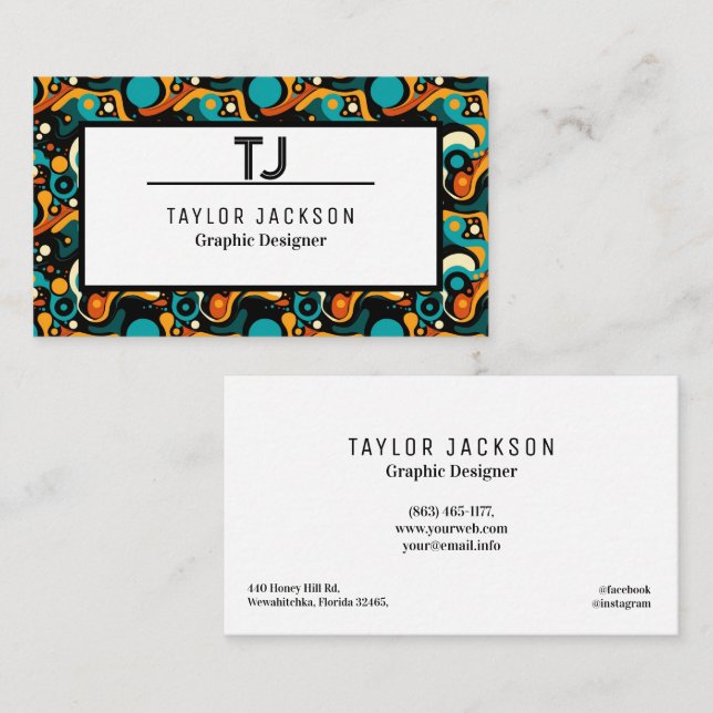 Cool Abstract Pattern Monogram Initials Business Card (Front/Back)