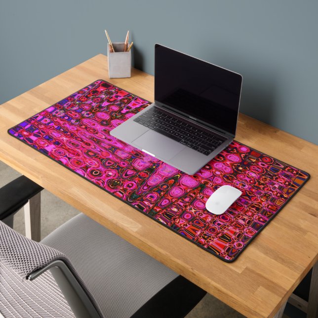 Cool Abstract Pink and Black Atomic Retro Zigzags Desk Mat (Office 2)