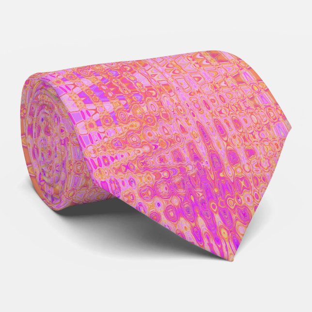 Cool Abstract Pink and Magenta Atomic Retro Zigzag Tie (Rolled)