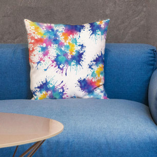 Cool Abstract Rainbow Paint Splatters Watercolor Cushion