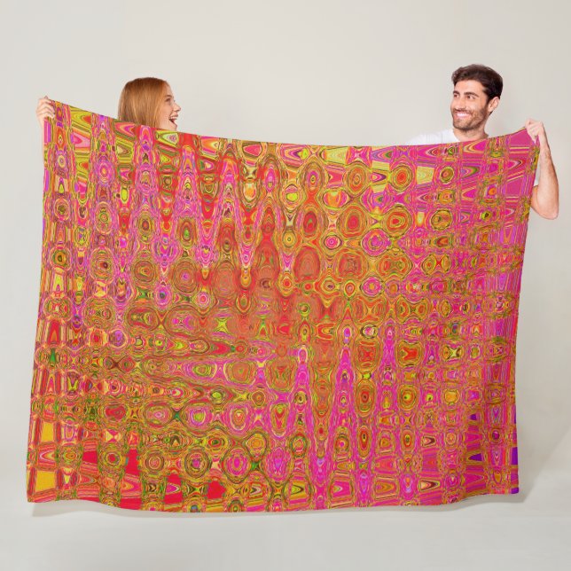 Cool Abstract Red and Yellow Atomic Retro Zigzags Fleece Blanket (In Situ)